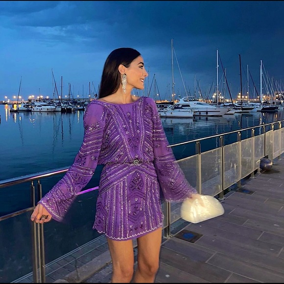 ✨💜✨ {Zara} Beaded Tunic Dress - Limited Edition Size S-M ✨💜✨ - Picture 6 of 15